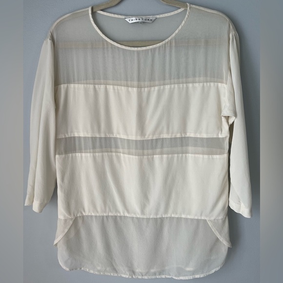 Trina Turk silk & sheer cream blouse size SP - Picture 6 of 6